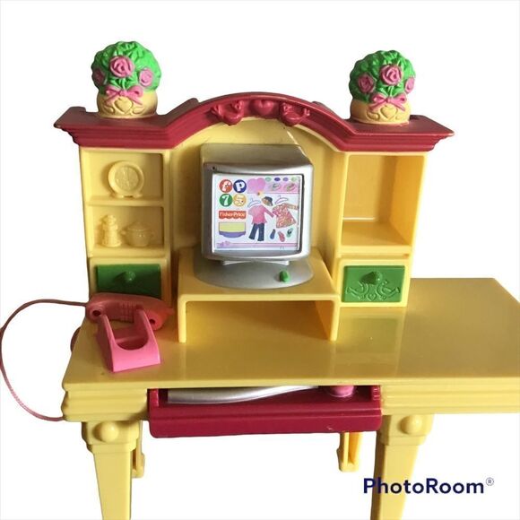 Fisher Price Loving Family Dollhouse Yellow Home Office Computer Desk 2006 - Picture 6 of 7